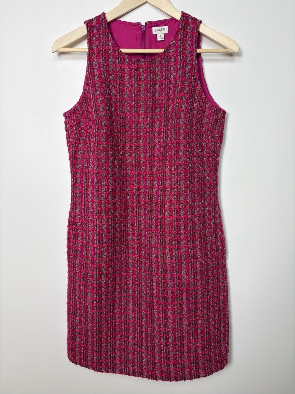 J Crew Tweed Shift Dress, Size 2 (Fuschia)